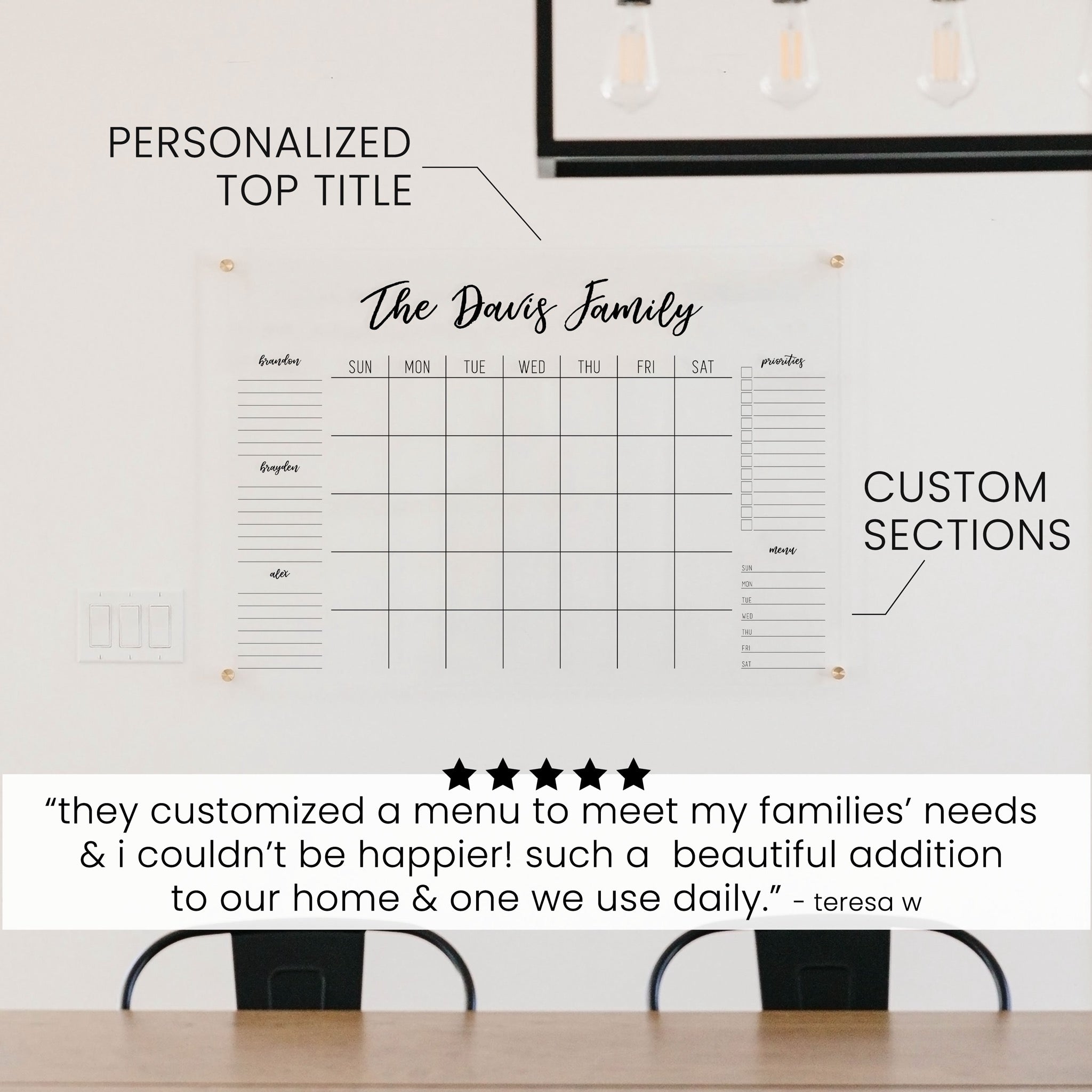 Monthly Acrylic Calendar + 5 Sections | Horizontal Traeger
