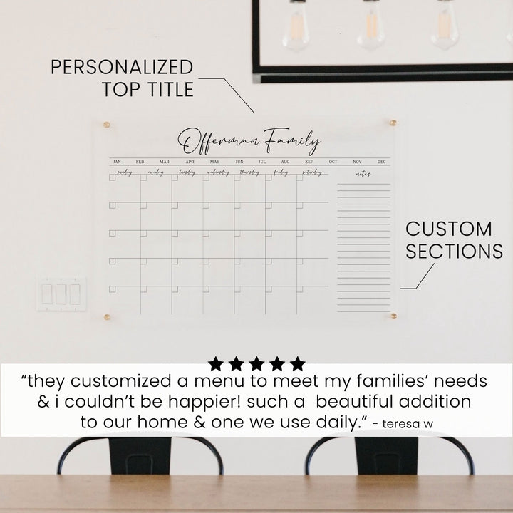 Monthly Acrylic Calendar + 1 Section | Horizontal Pennington
