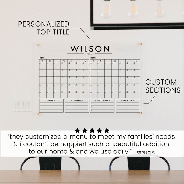 2 Month Acrylic Calendar + 4 Sections | Horizontal Craig
