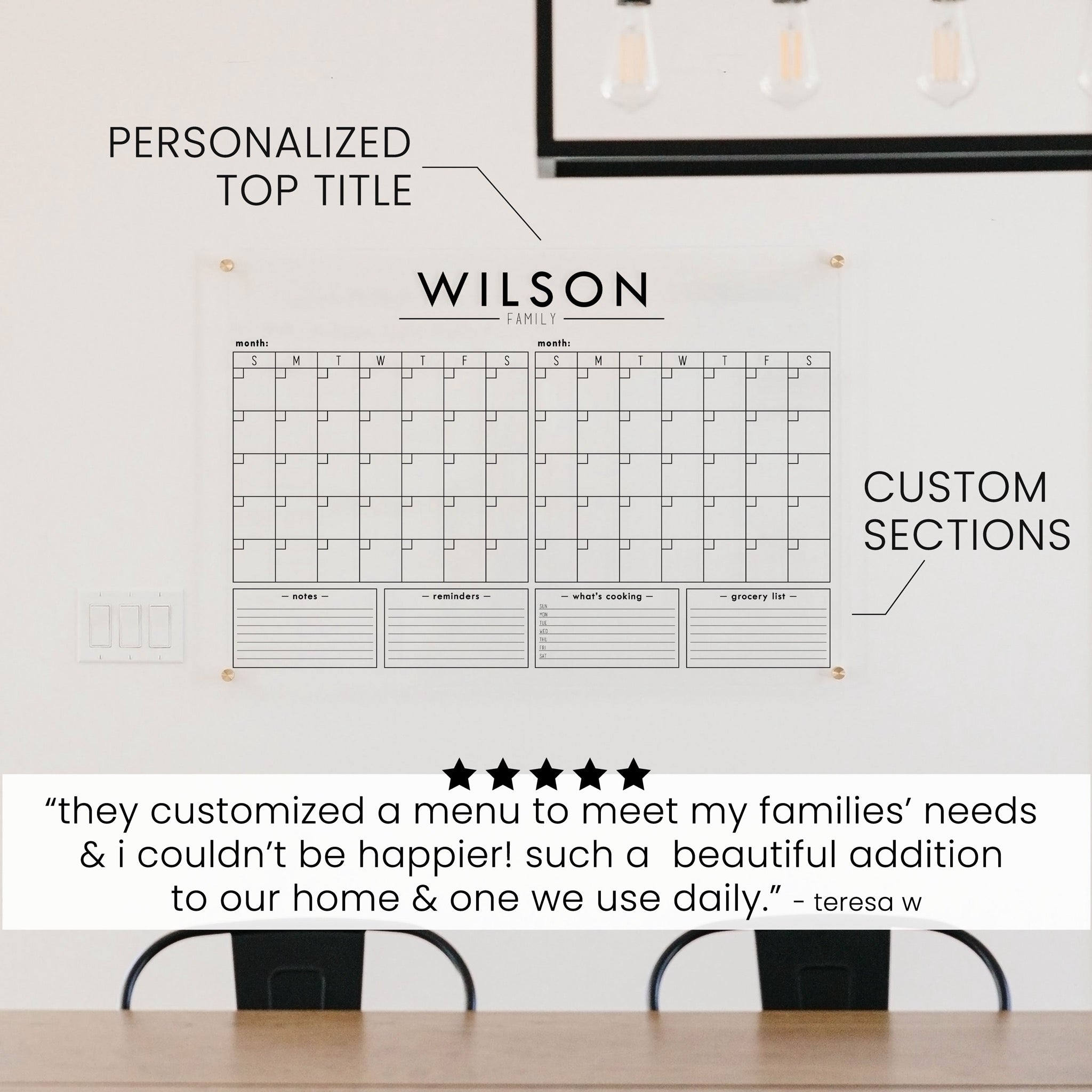 2 Month Acrylic Calendar + 4 Sections | Horizontal Craig