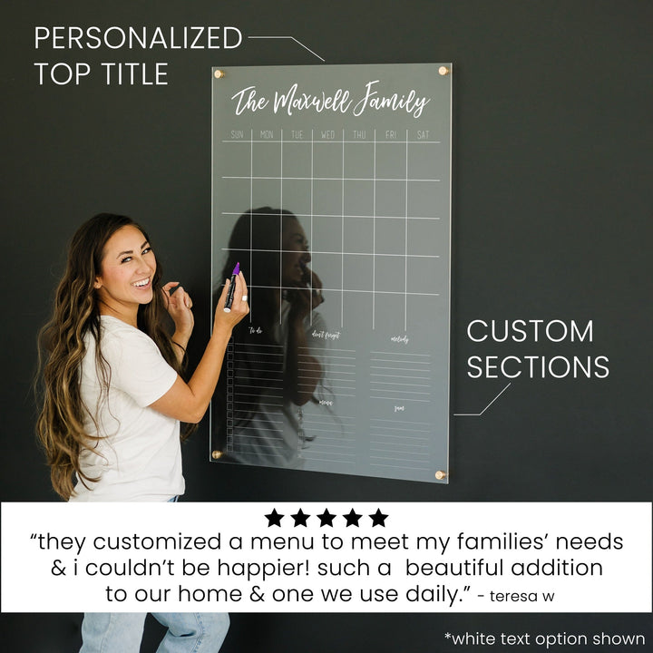 Monthly Acrylic Calendar + 5 Sections | Vertical Traeger