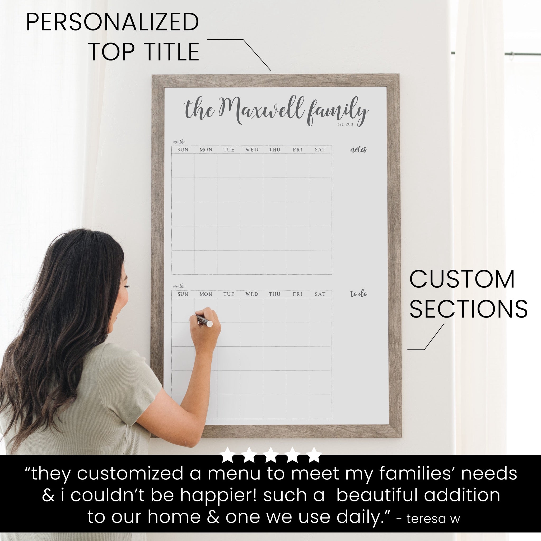 2 Month Framed Whiteboard Calendar + 2 sections | Vertical Perkins