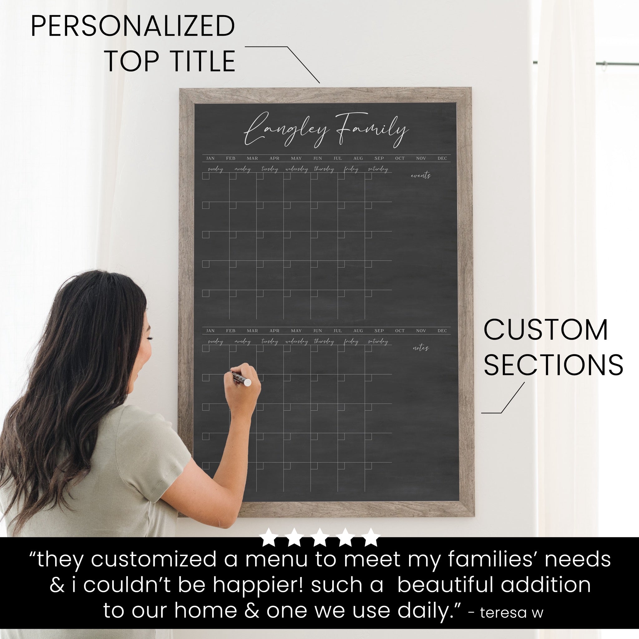 2 Month Framed Chalkboard Calendar + 2 sections | Vertical Pennington