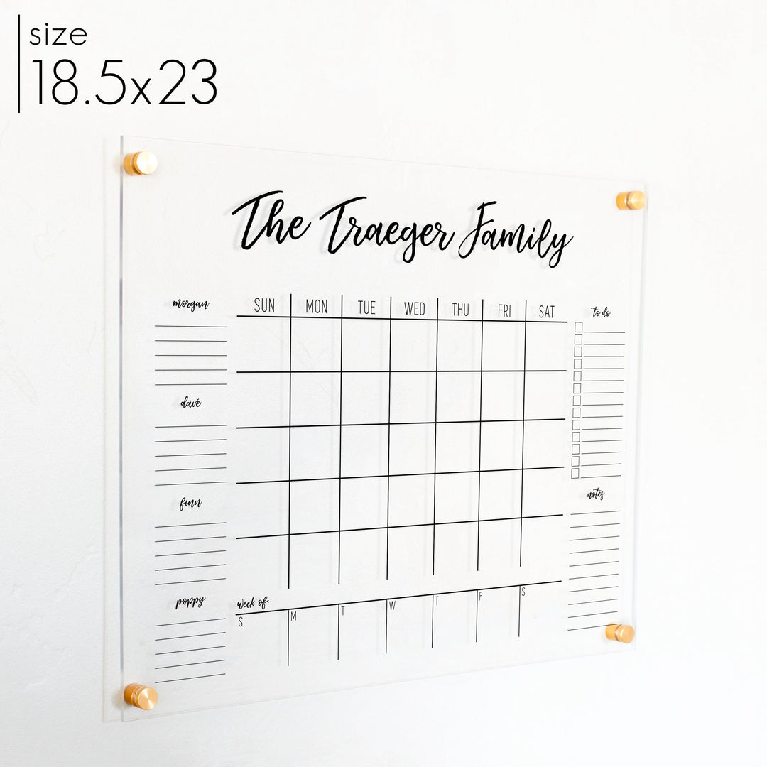 Week & Month Acrylic Calendar + 6 Sections | Horizontal Traeger