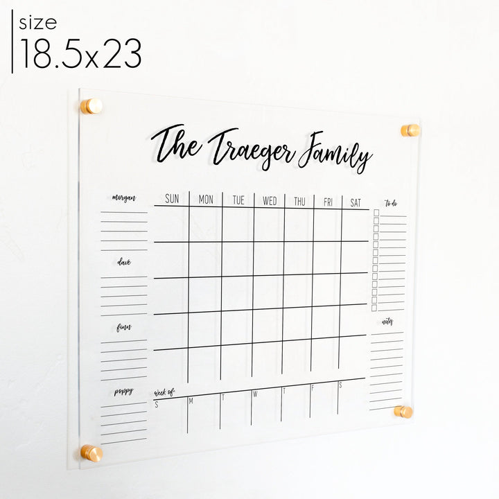 Week & Month Acrylic Calendar + 6 Sections | Horizontal Traeger