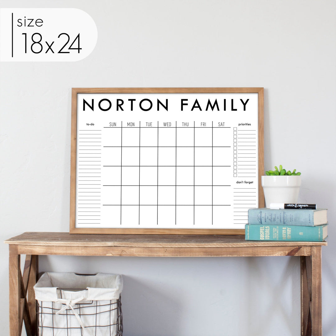 Monthly Framed Whiteboard Calendar + 3 sections | Horizontal Madi
