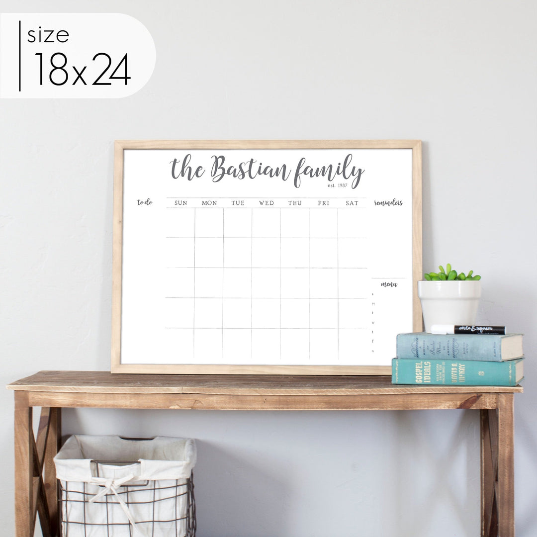 Monthly Framed Whiteboard Calendar + 3 sections | Horizontal Perkins