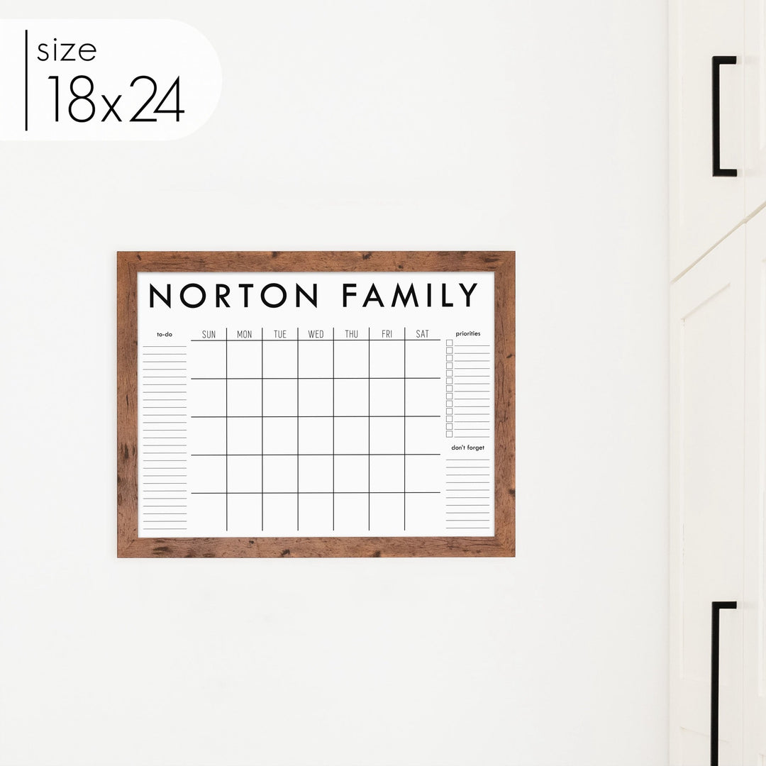 Monthly Framed Whiteboard Calendar + 3 sections | Horizontal Madi