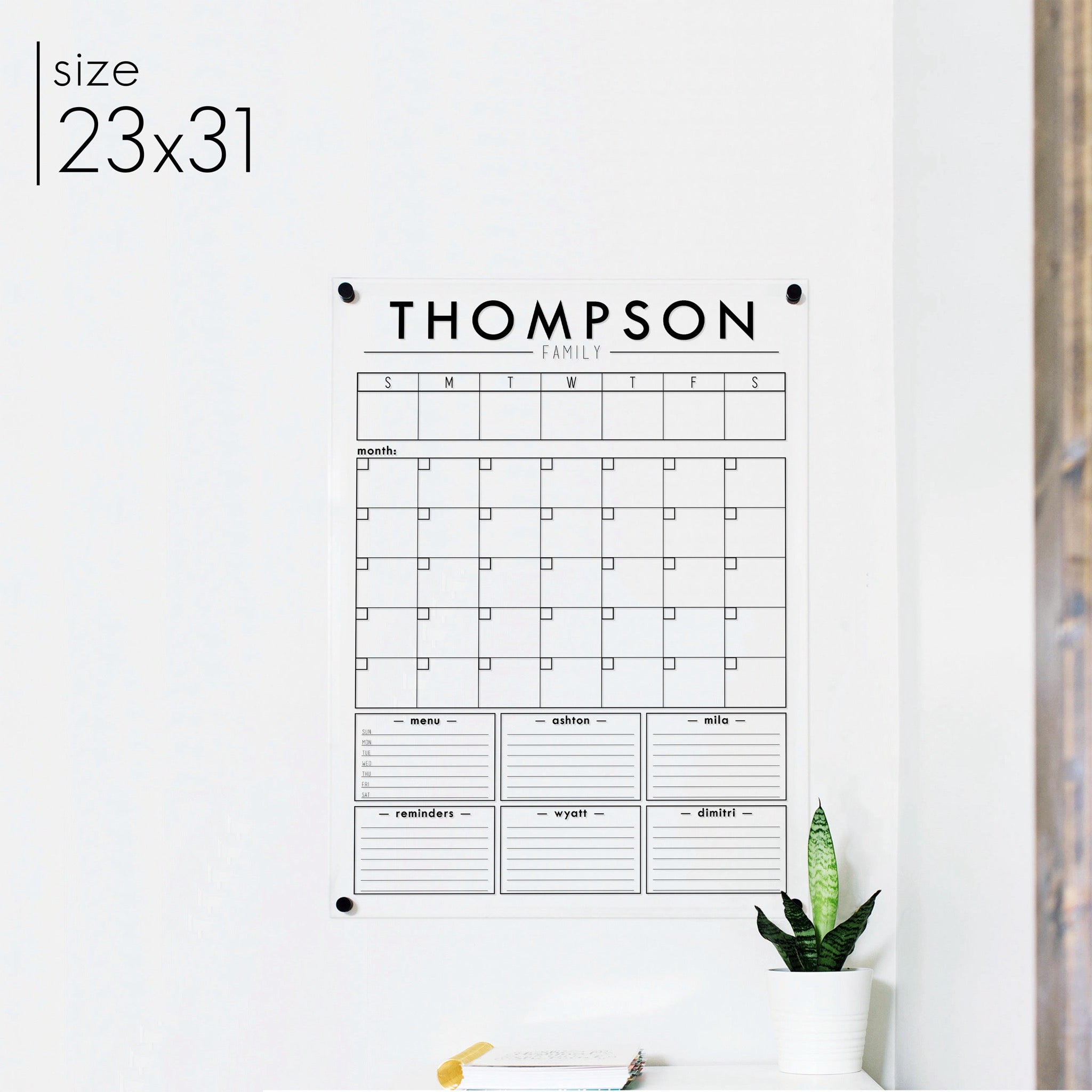 Week & Month Acrylic Calendar + 6 Sections | Vertical Craig
