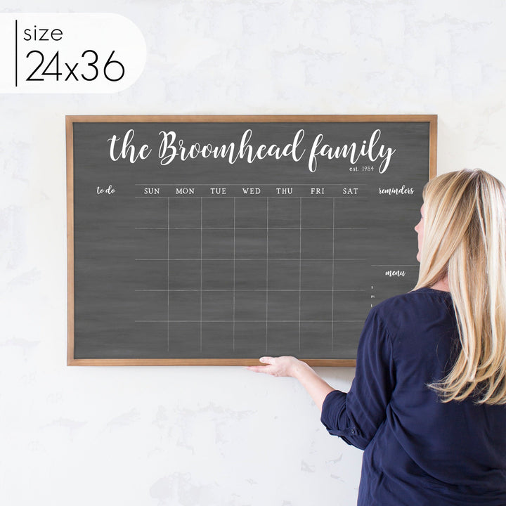 Monthly Framed Chalkboard Calendar + 3 sections | Horizontal Perkins