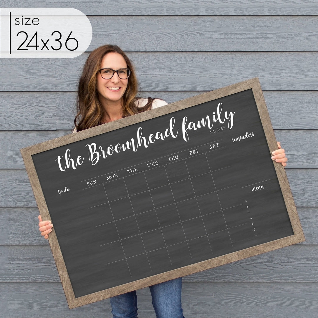 Monthly Framed Chalkboard Calendar + 3 sections | Horizontal Perkins