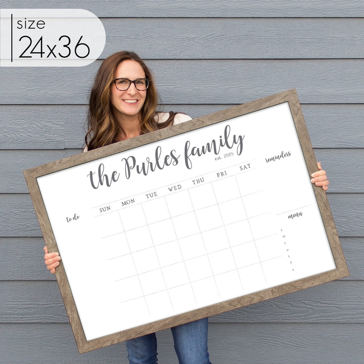 Monthly Framed Whiteboard Calendar + 3 sections | Horizontal Perkins