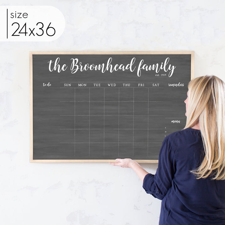 Monthly Framed Chalkboard Calendar + 3 sections | Horizontal Perkins