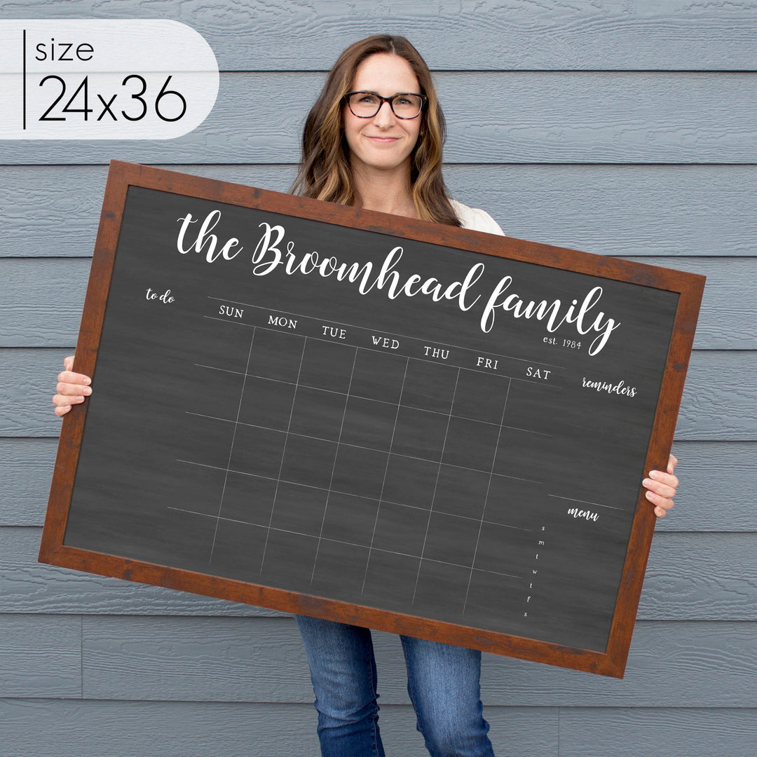 Monthly Framed Chalkboard Calendar + 3 sections | Horizontal Perkins