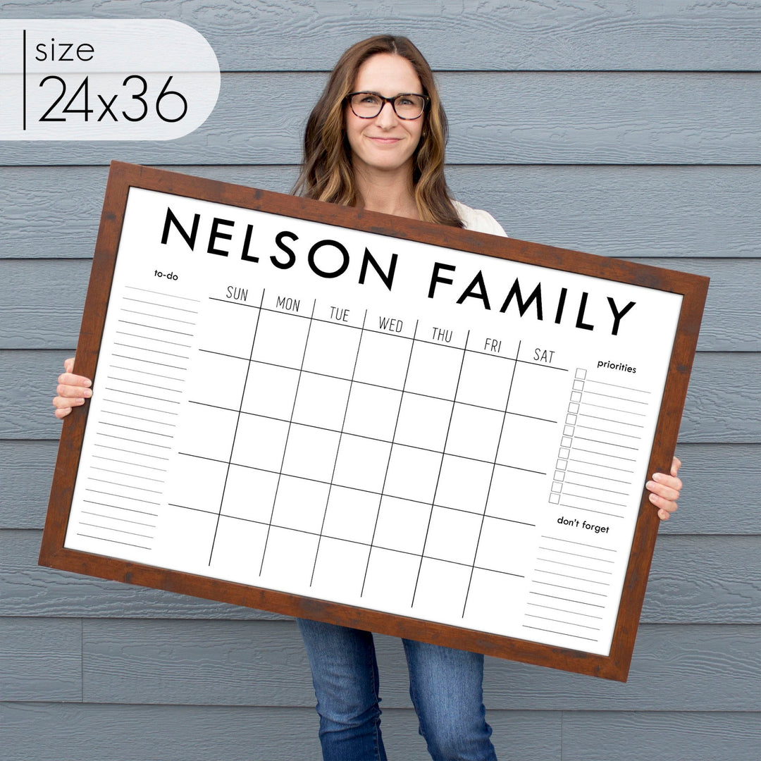 Monthly Framed Whiteboard Calendar + 3 sections | Horizontal Madi