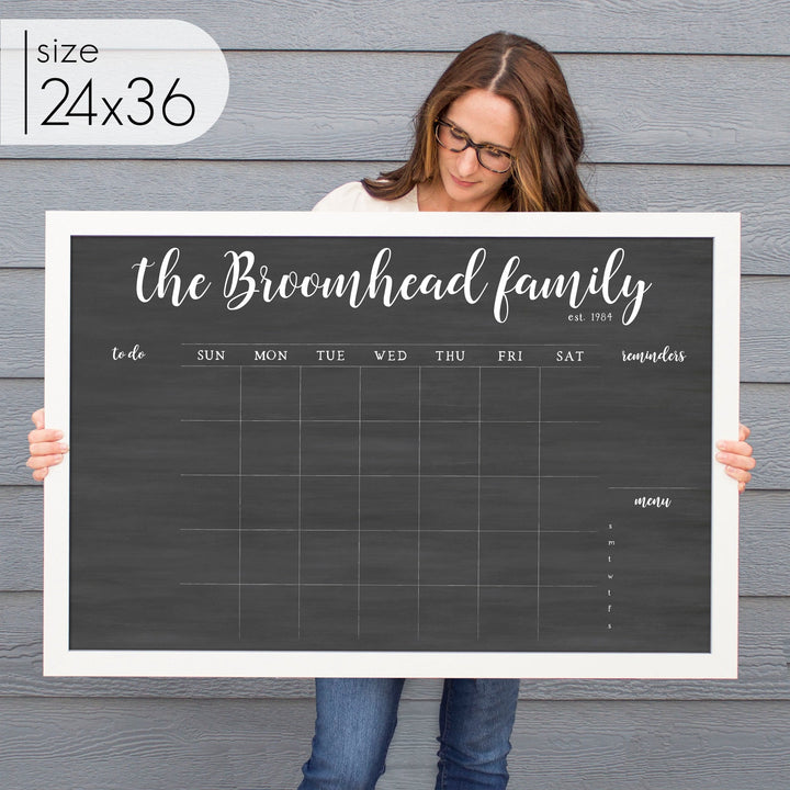 Monthly Framed Chalkboard Calendar + 3 sections | Horizontal Perkins