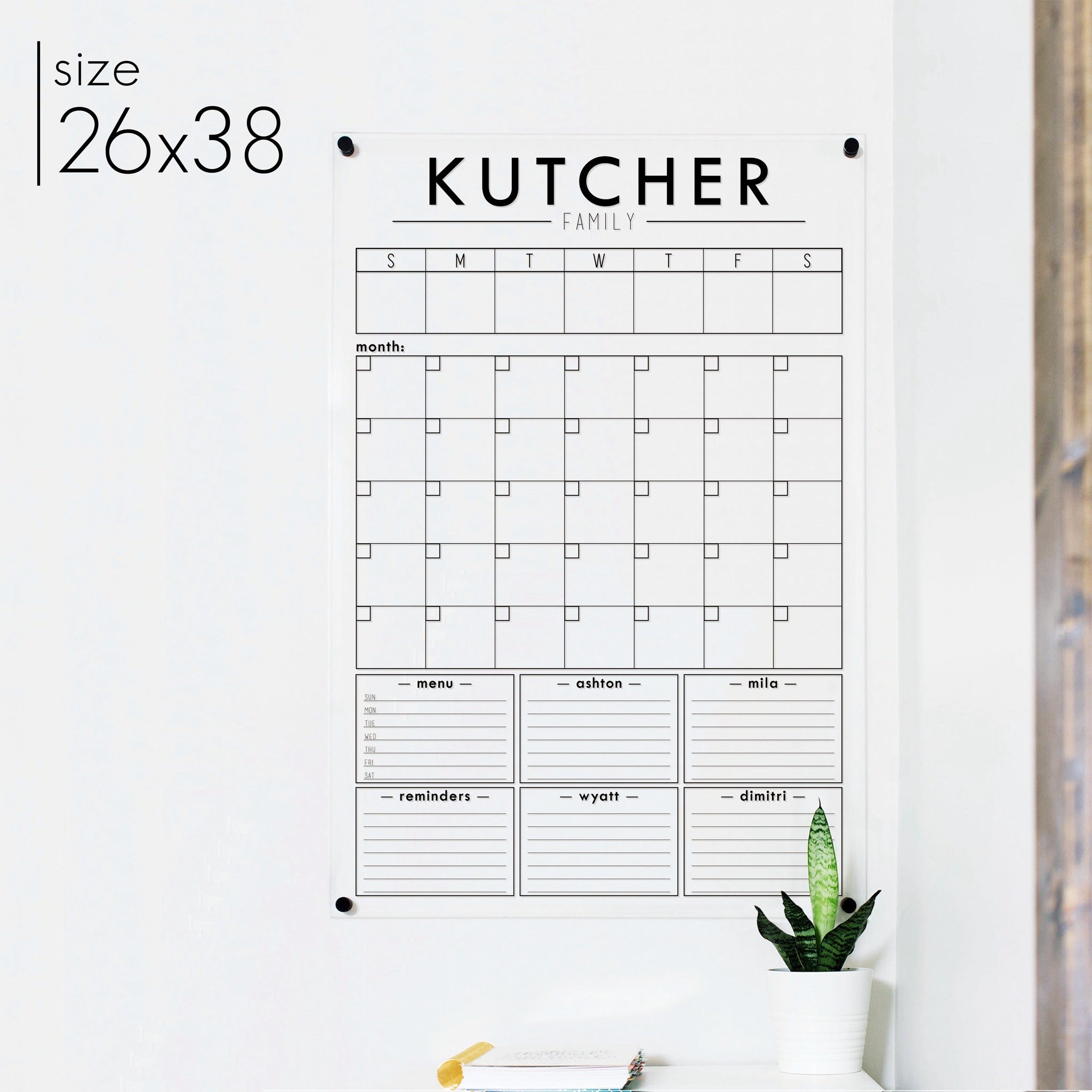 Week & Month Acrylic Calendar + 6 Sections | Vertical Craig