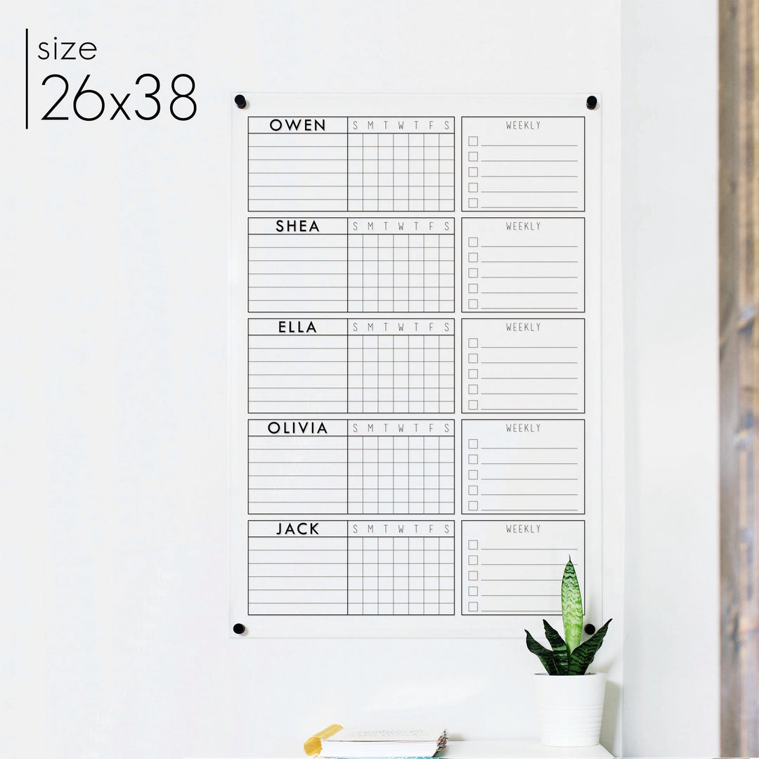 5 Person Acrylic Chore Chart | Vertical Madi