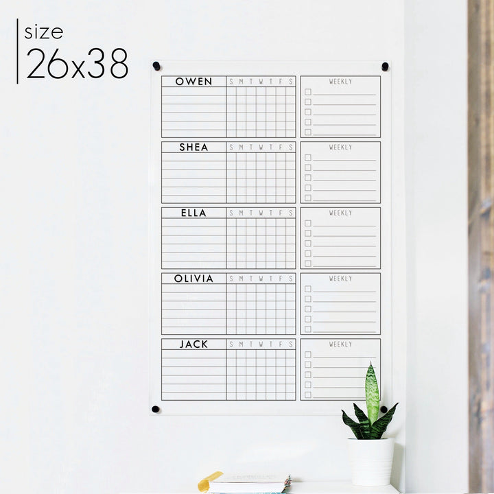5 Person Acrylic Chore Chart | Vertical Madi