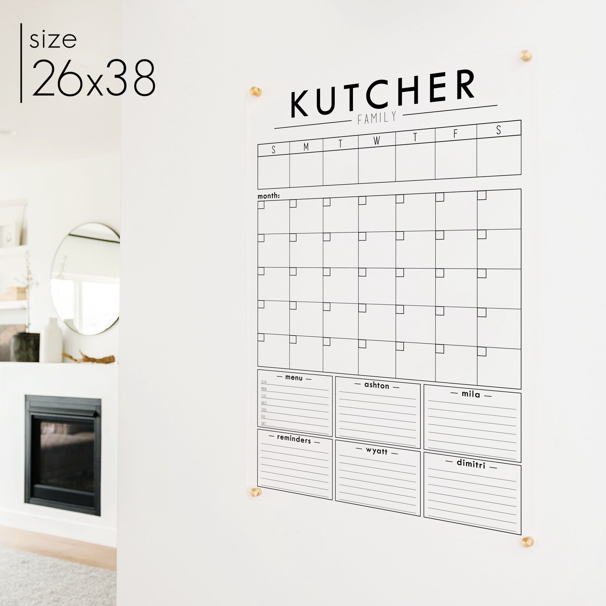 Week & Month Acrylic Calendar + 6 Sections | Vertical Craig