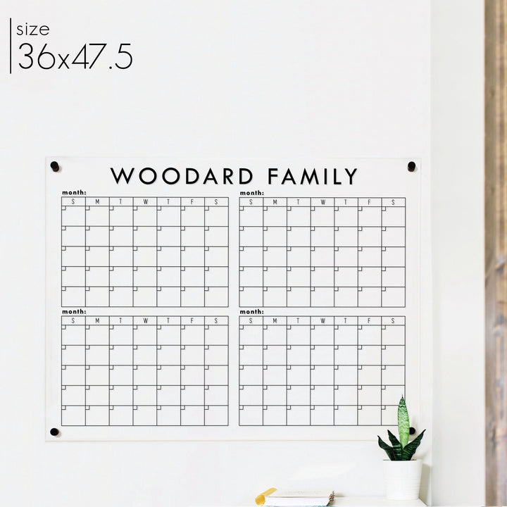 Acrylic 4 Month Quarterly Calendar | Horizontal Craig