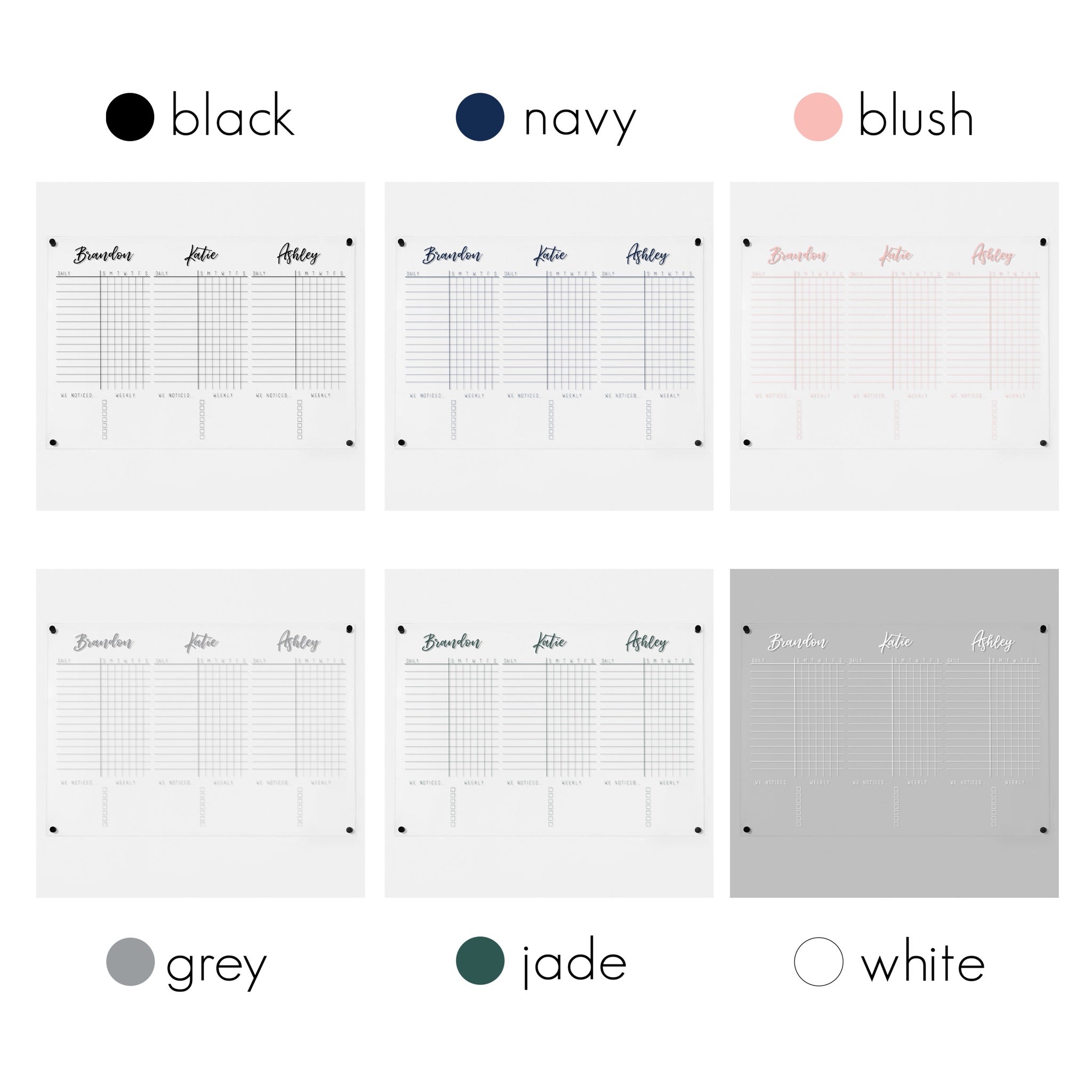 3 Person Acrylic Chore Chart | Horizontal Traeger