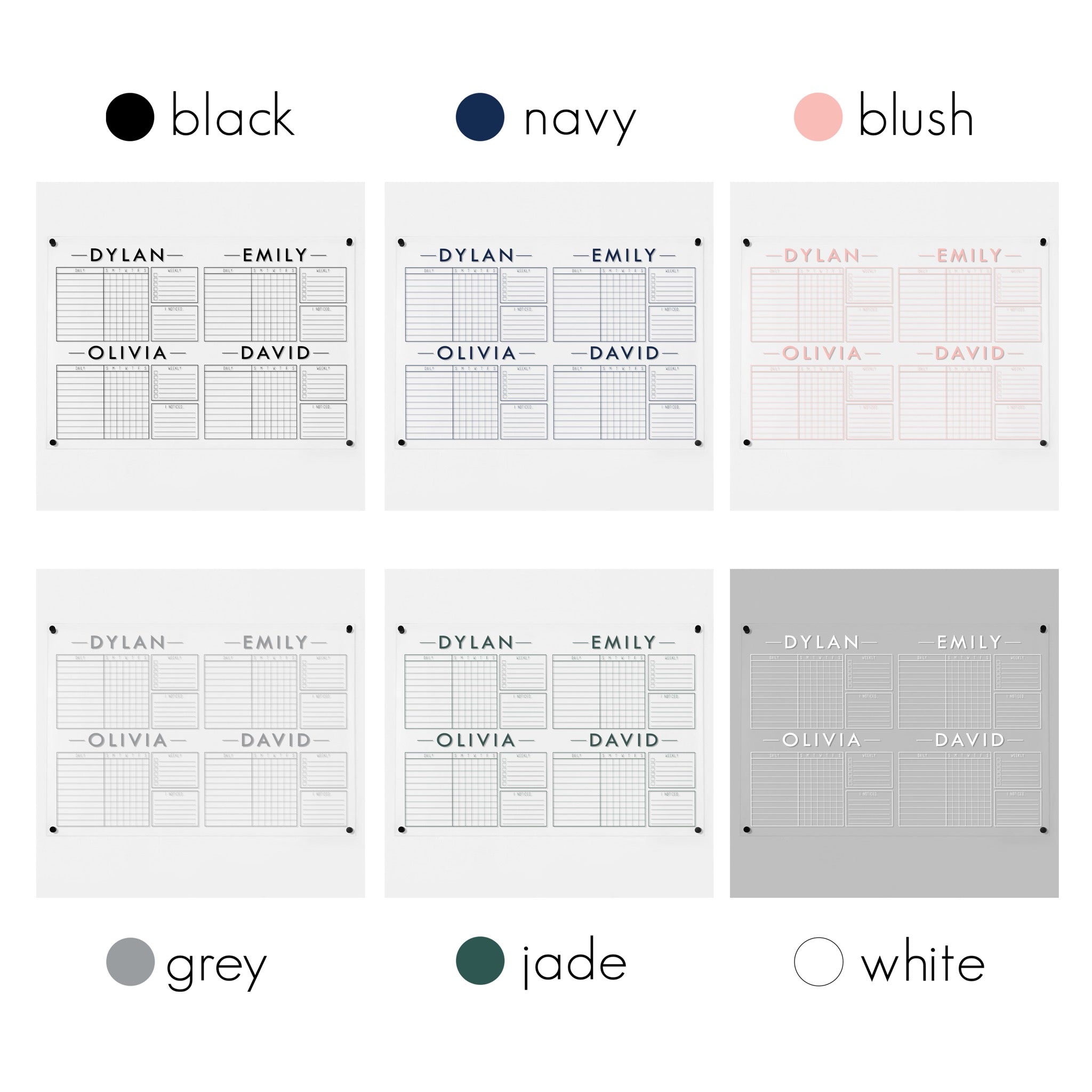 4 Person Acrylic Chore Chart | Horizontal Craig