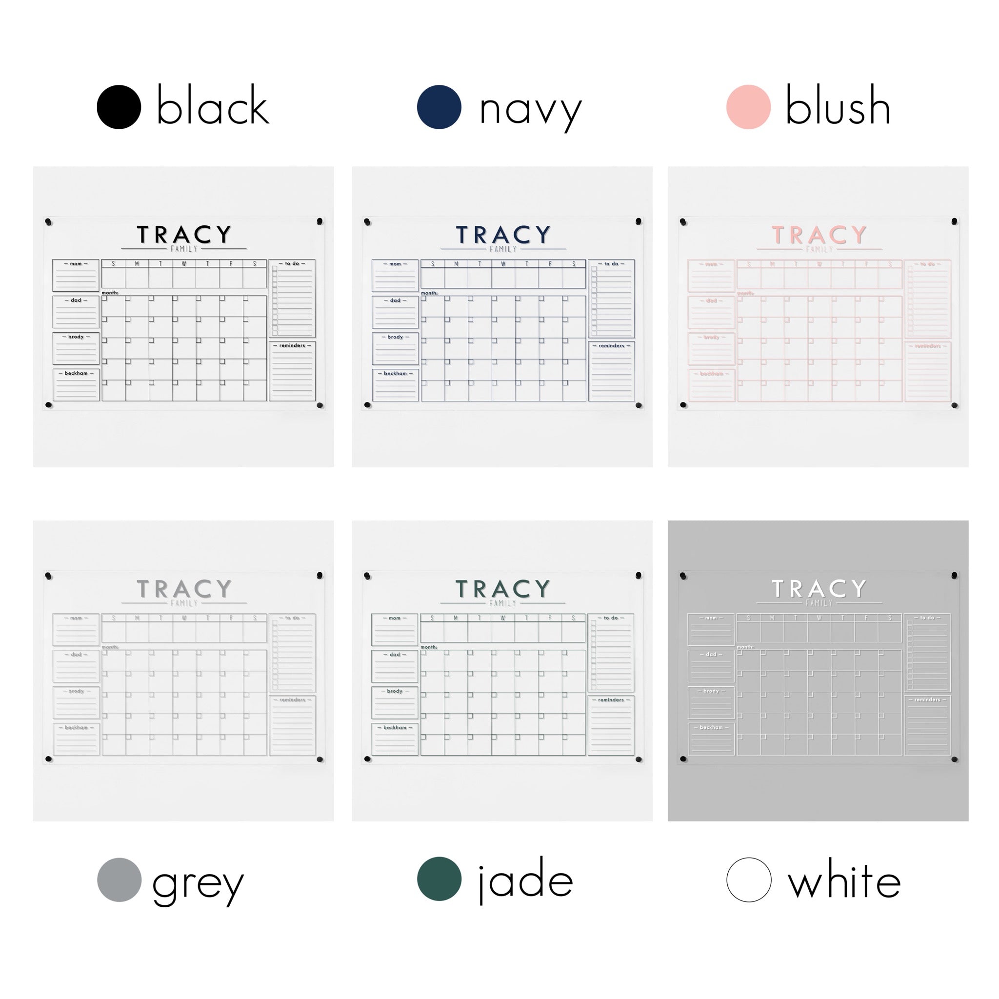 Week & Month Acrylic Calendar + 6 Sections | Horizontal Craig