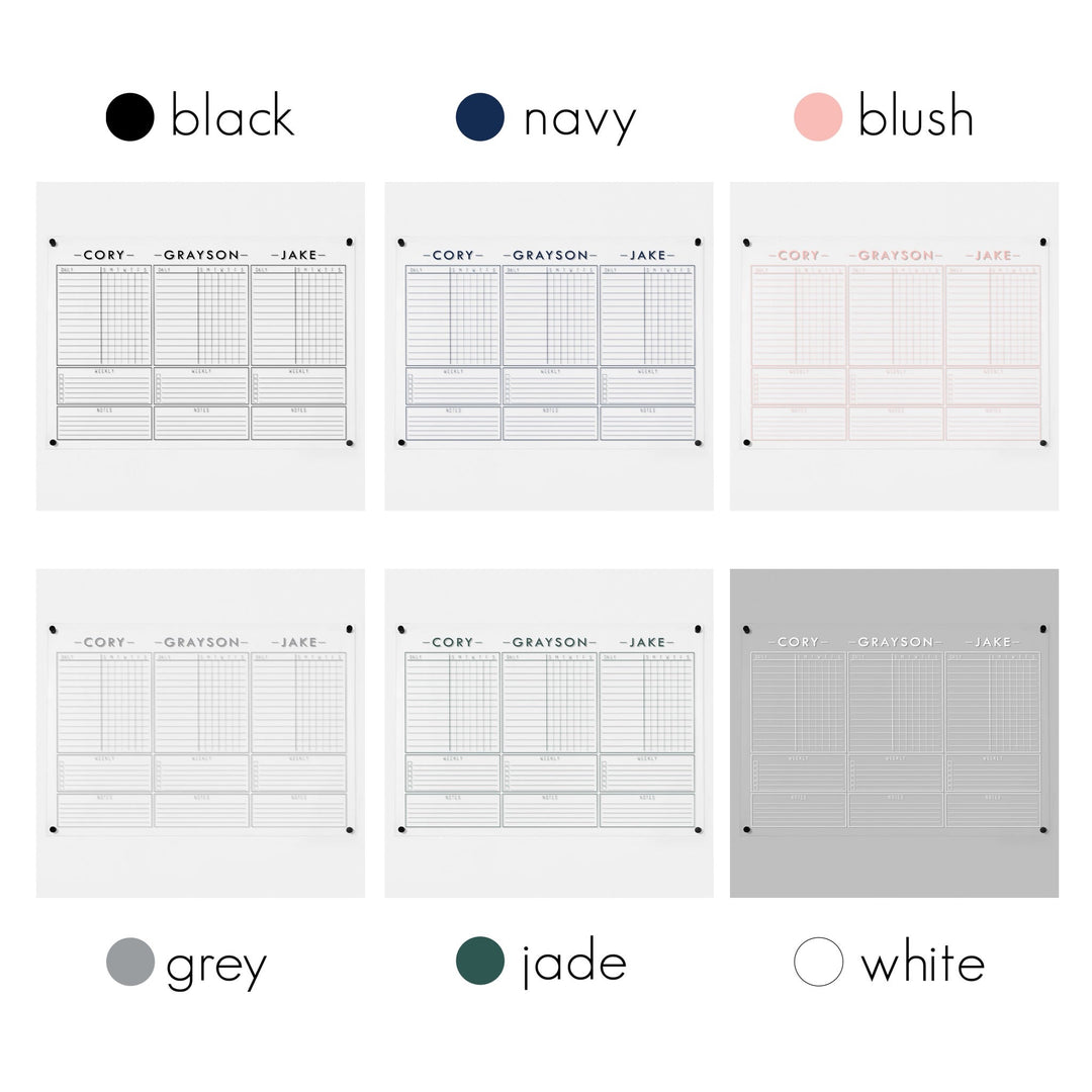 3 Person Acrylic Chore Chart | Horizontal Craig