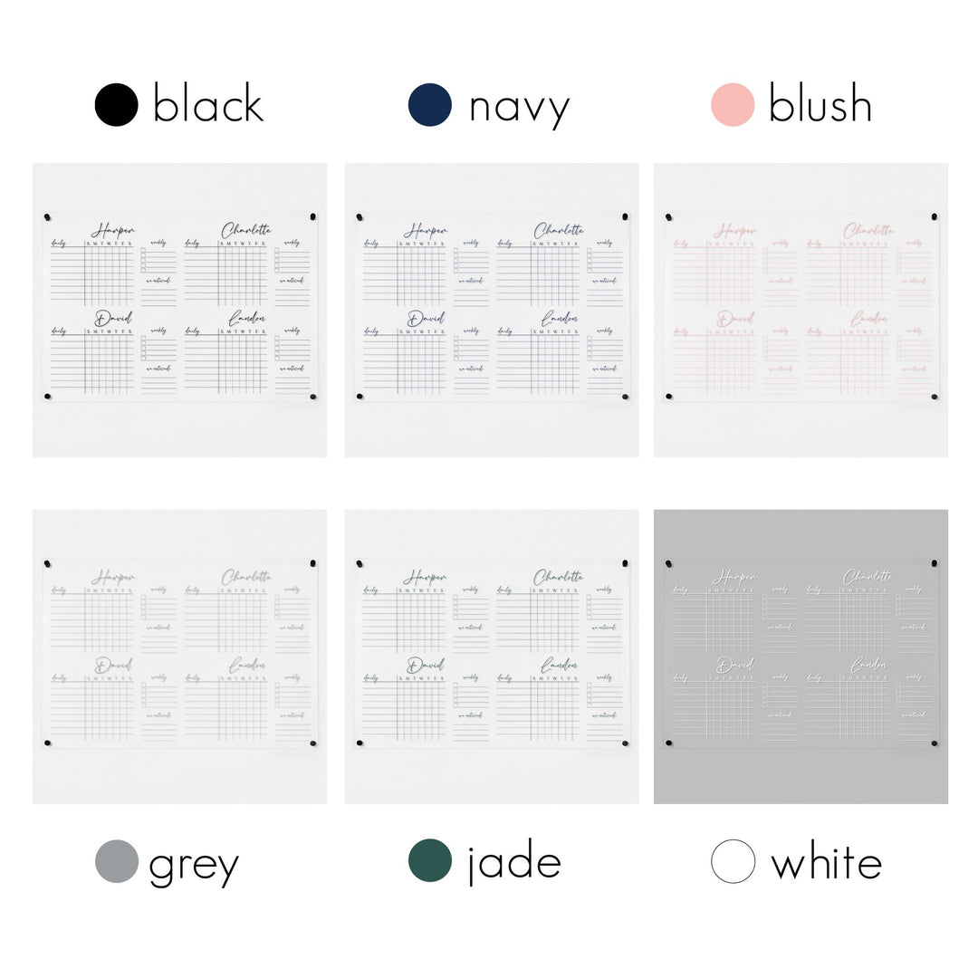 4 Person Acrylic Chore Chart | Horizontal Pennington