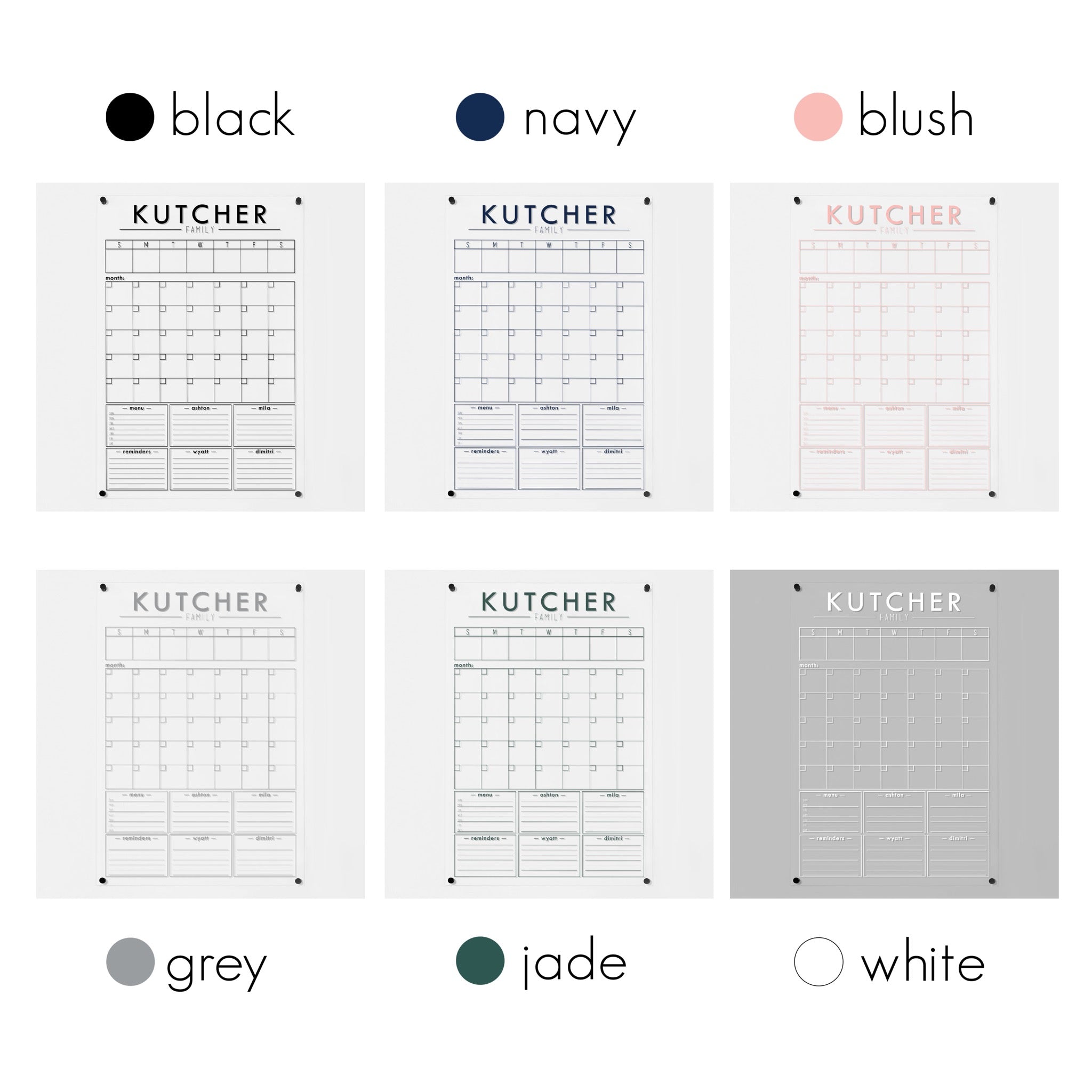 Week & Month Acrylic Calendar + 6 Sections | Vertical Craig