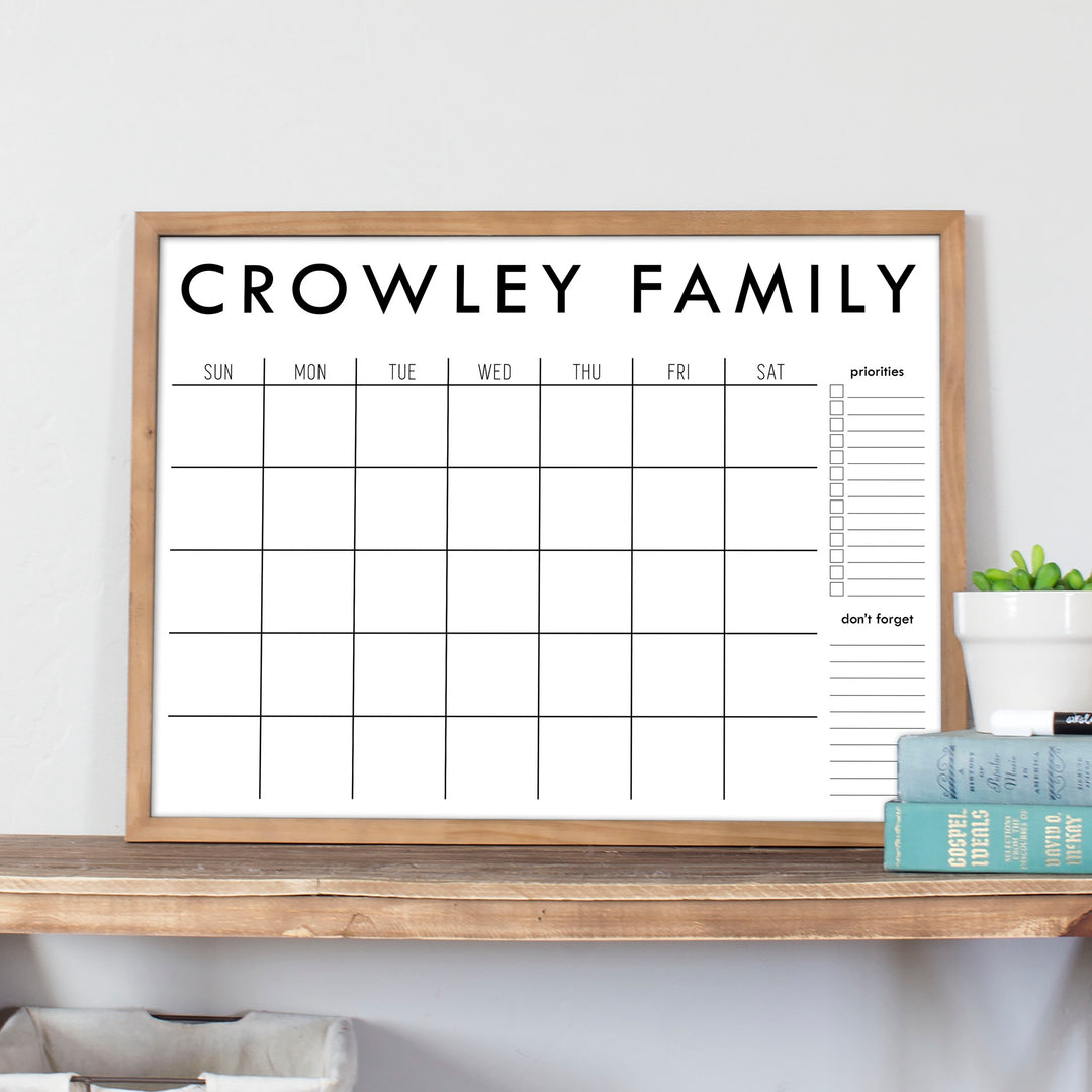 Monthly Framed Whiteboard Calendar + 2 sections | Horizontal Madi