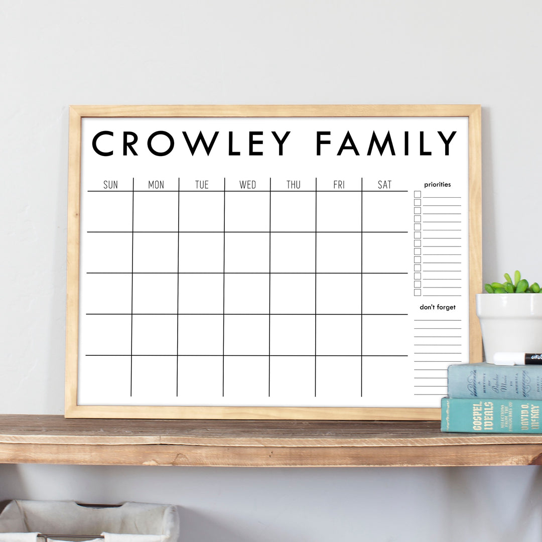 Monthly Framed Whiteboard Calendar + 2 sections | Horizontal Madi
