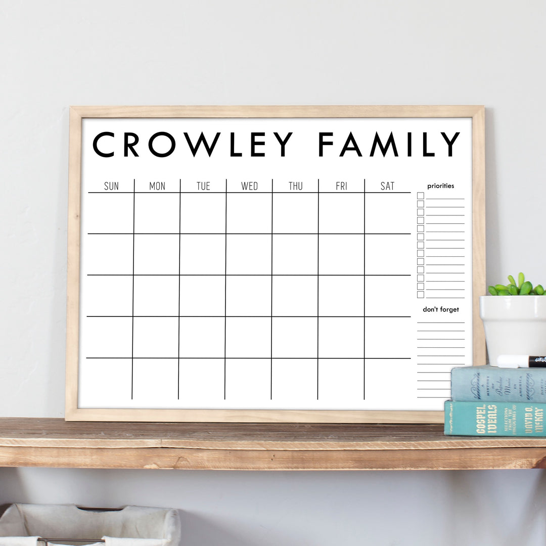 Monthly Framed Whiteboard Calendar + 2 sections | Horizontal Madi