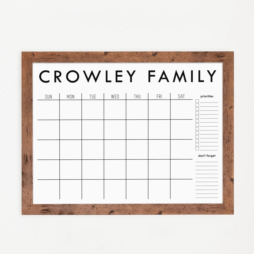 Monthly Framed Whiteboard Calendar + 2 sections | Horizontal Madi