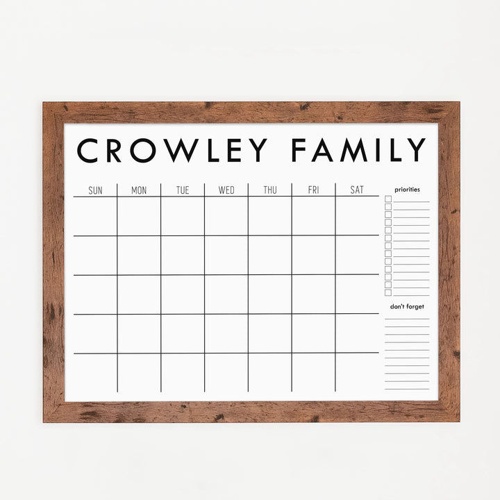 Monthly Framed Whiteboard Calendar + 2 sections | Horizontal Madi
