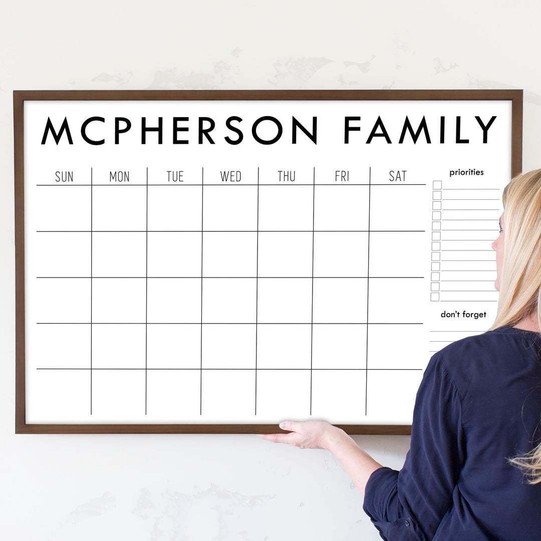 Monthly Framed Whiteboard Calendar + 2 sections | Horizontal Madi