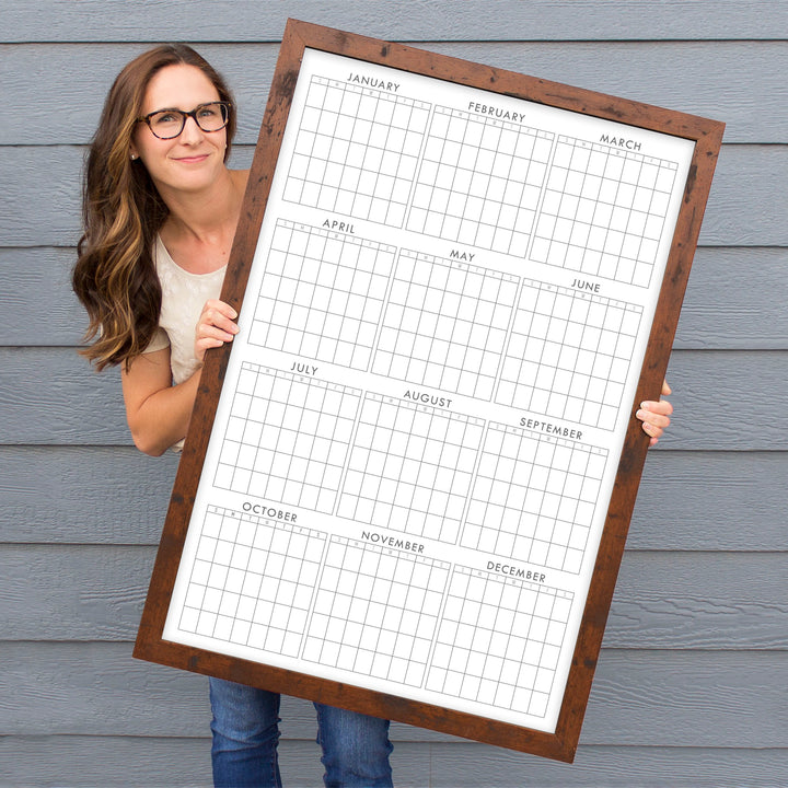 Framed Yearly Whiteboard Calendar | Vertical Multi-Style