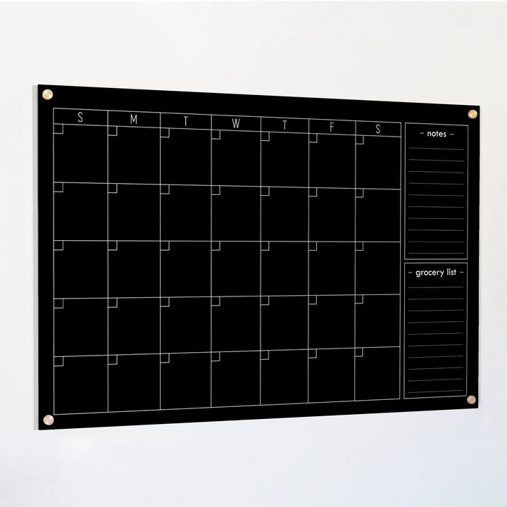 Monthly Black Acrylic Calendar + 2 Sections | Horizontal Multi-Style