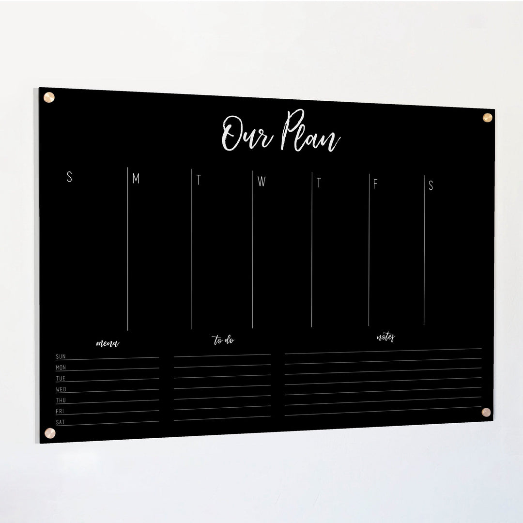 Weekly Black Acrylic Calendar + 3 Sections | Horizontal Traeger