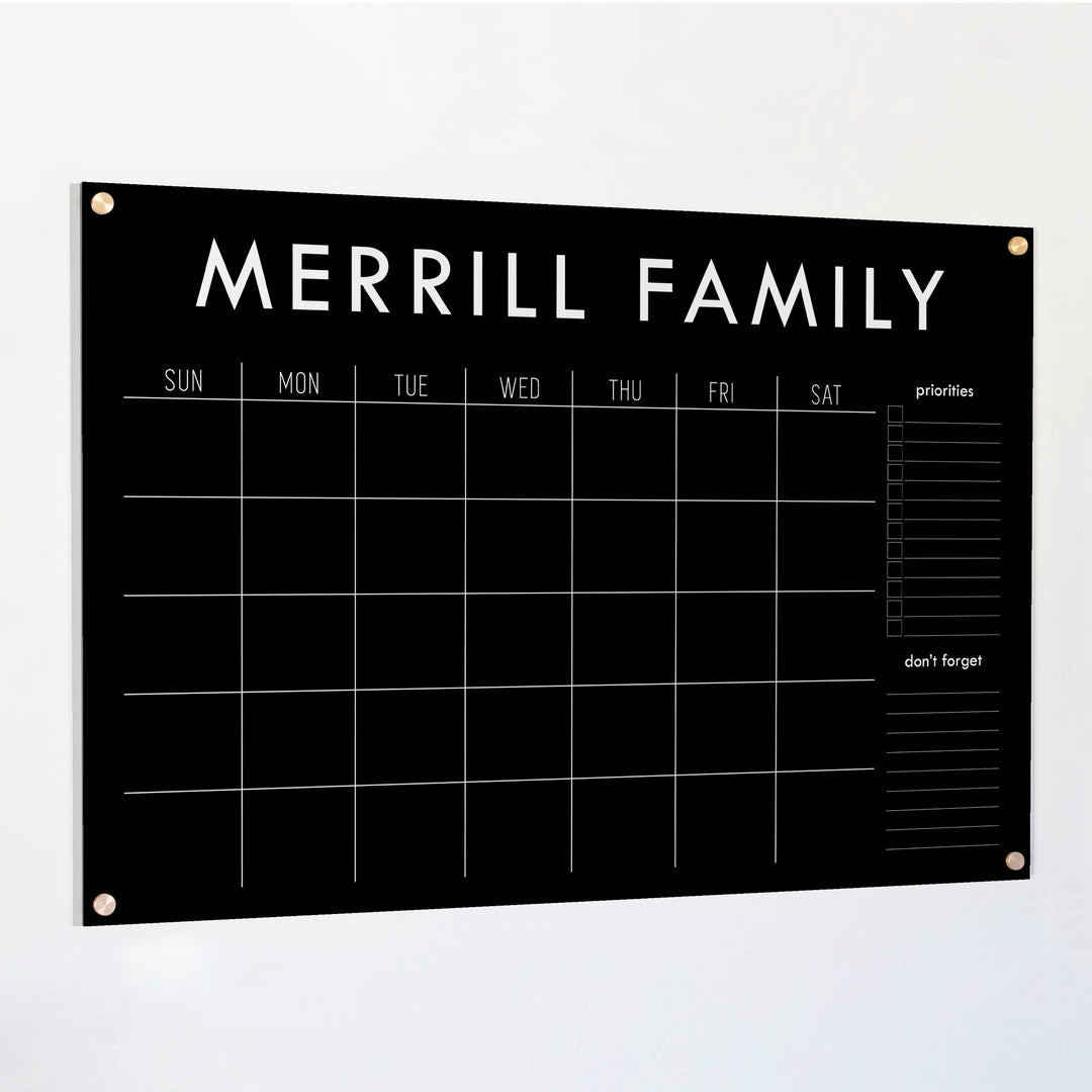 Monthly Black Acrylic Calendar + 2 Sections | Horizontal Madi