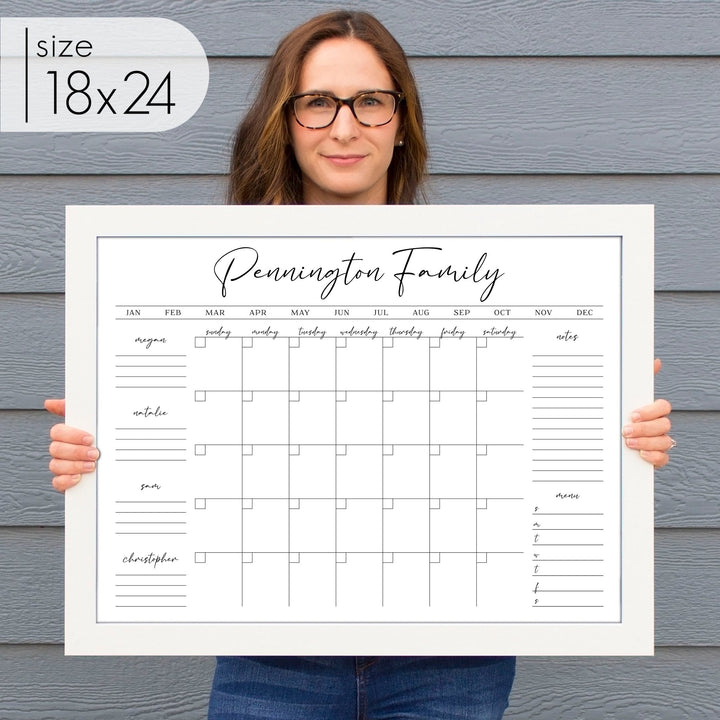 Monthly Framed Whiteboard Calendar + 6 sections | Horizontal Pennington