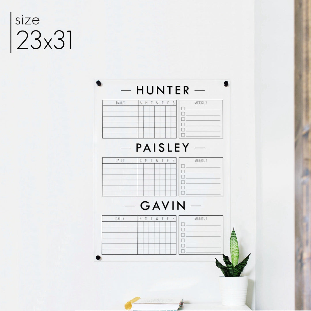 3 Person Acrylic Chore Chart | Vertical Craig