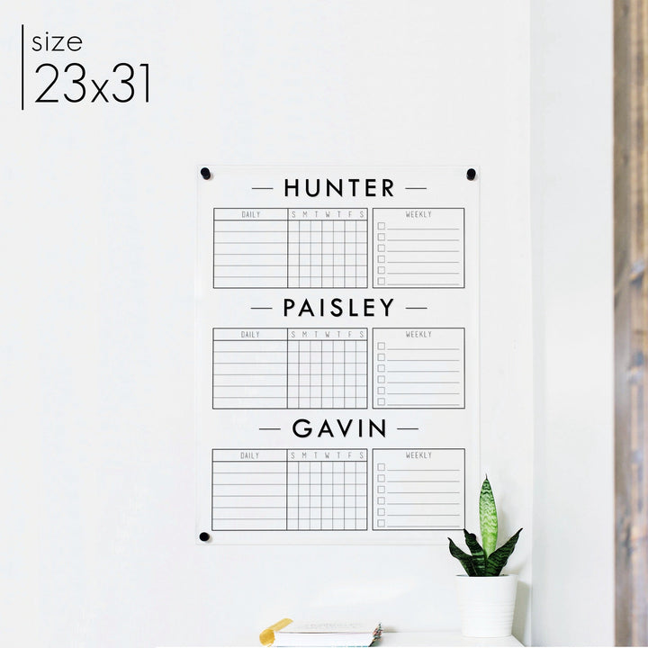 3 Person Acrylic Chore Chart | Vertical Craig