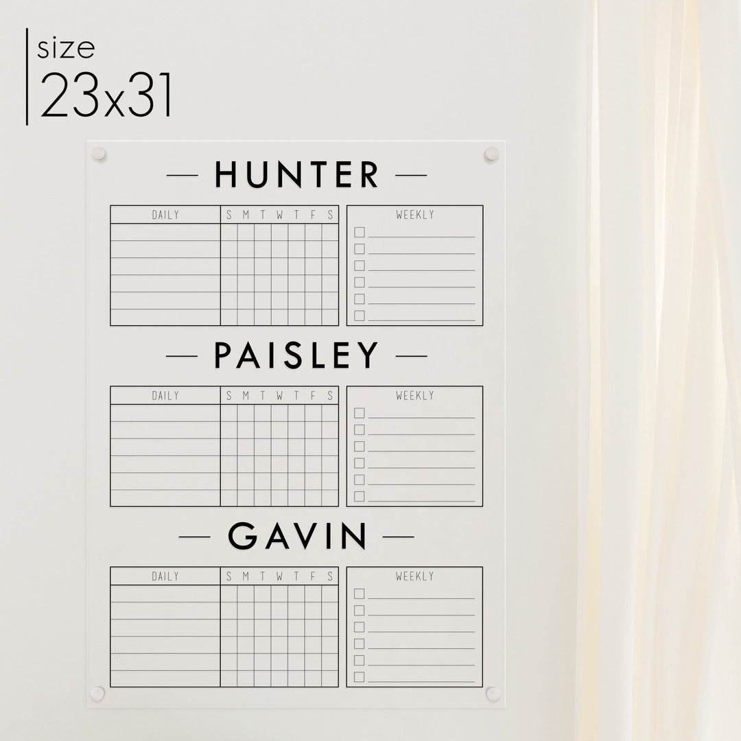 3 Person Acrylic Chore Chart | Vertical Craig