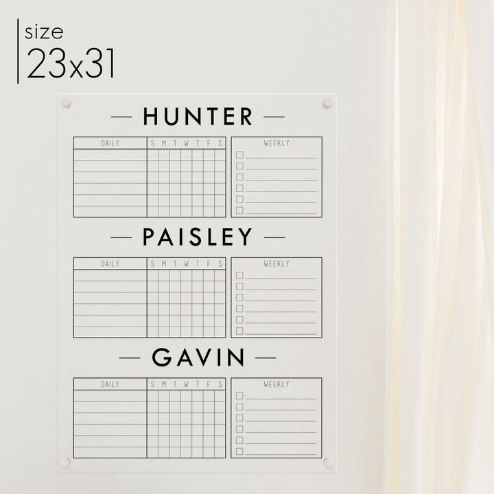 3 Person Acrylic Chore Chart | Vertical Craig
