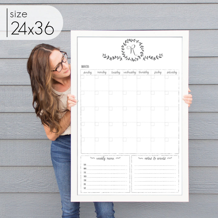 Monthly Framed Whiteboard Calendar + 2 sections | Vertical Donna