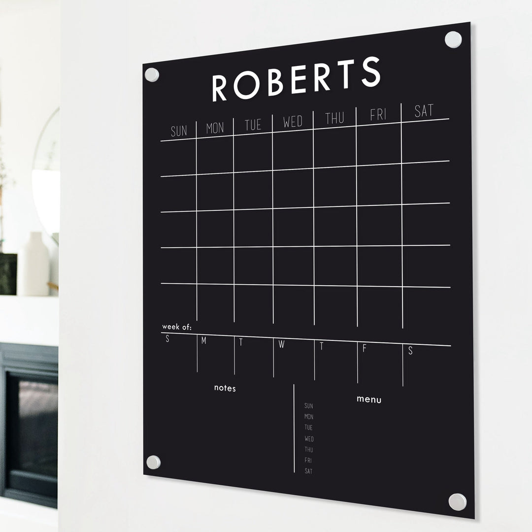 Week & Month Black Acrylic Calendar + 2 Sections | Vertical Madi