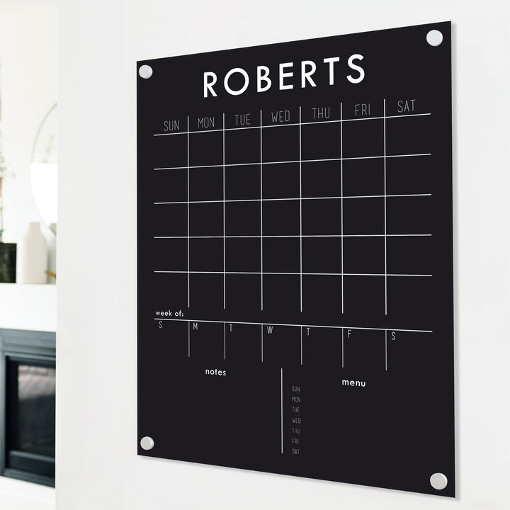 Week & Month Black Acrylic Calendar + 2 Sections | Vertical Madi
