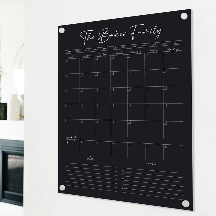 Week & Month Black Acrylic Calendar + 2 Sections | Vertical Pennington